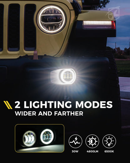 Xprite Ultra 300% luces antiniebla LED de 60 W con DRL compatibles con Jeep Wrangler JL JLU y 2020+ Gladiator JT, DOT, 6500K, Plug N Play, lámpara antiniebla de parachoques delantero con 2