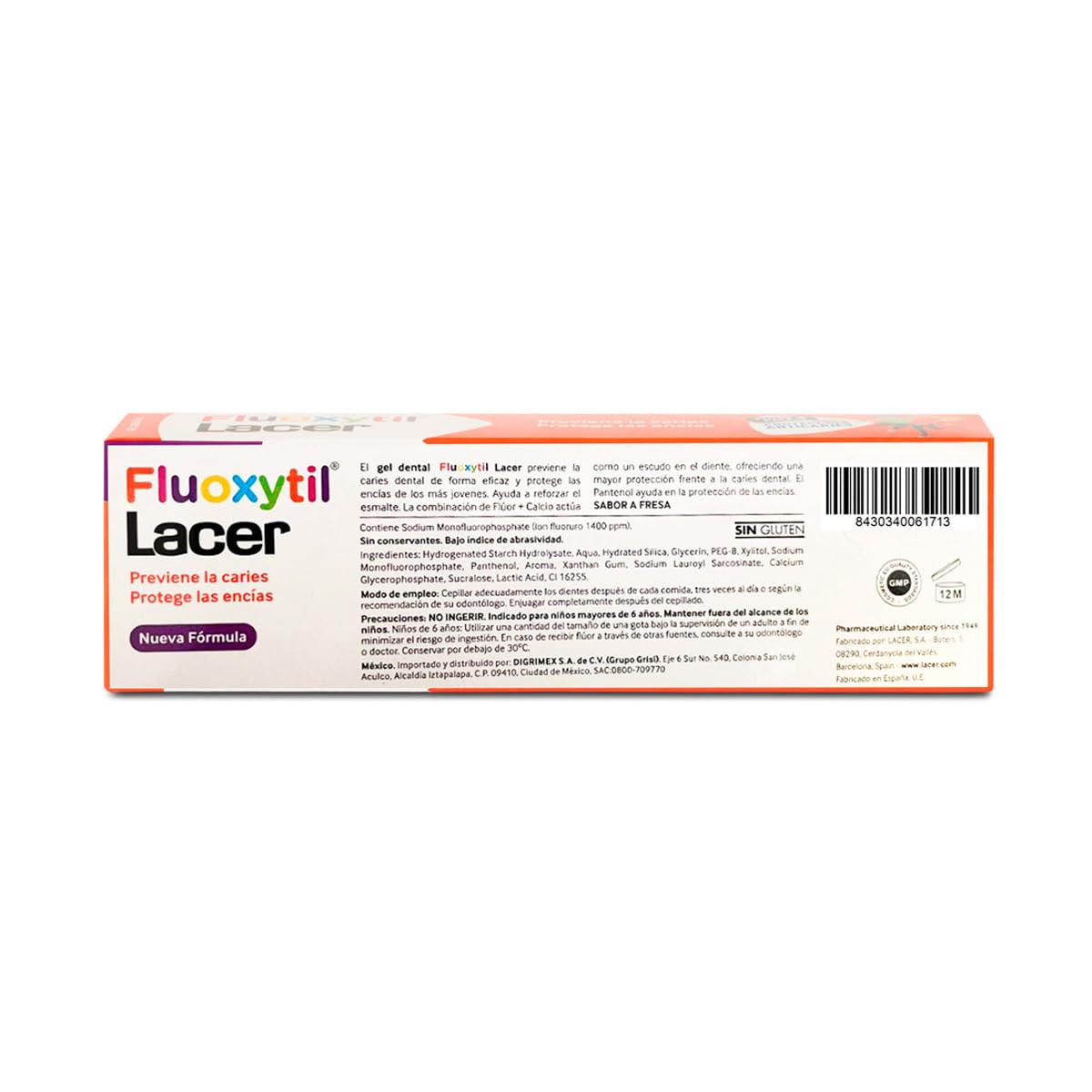 Lacer Fluoxytil Gel Dental Infantil, Flúor y Calcio, Previene Caries, Protege Encías, Sabor Fresa, 75 ml