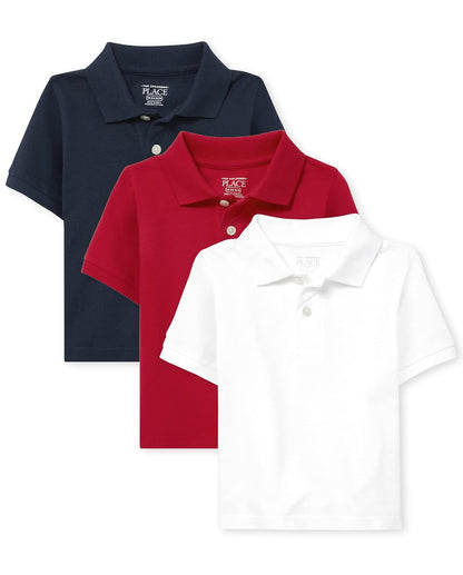 The Children's Place Polo de Piqué Manga Corta para Niño, 100% Algodón - Nautico - Classic Red - White Paquete de 3 - 18-24 Meses