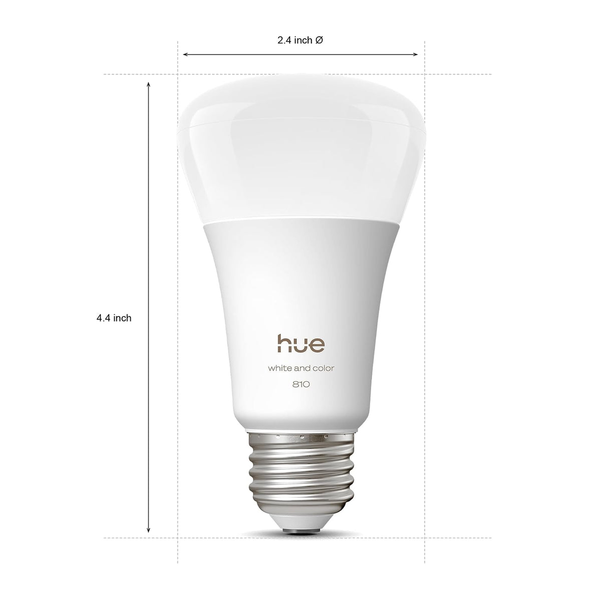 Philips Hue foco LED inteligente A19, color blanco y ambiente de color, base E26, 7,2 W, luz de espectro completo 1000K-20000K, 810 lúmenes, regulable, funciona con Alexa, Google Assistant y Apple
