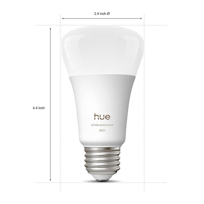 Philips Hue foco LED inteligente A19, color blanco y ambiente de color, base E26, 7,2 W, luz de espectro completo 1000K-20000K, 810 lúmenes, regulable, funciona con Alexa, Google Assistant y Apple