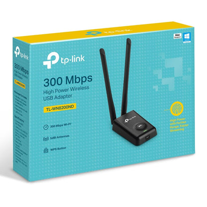 TP-Link TL-WN8200ND Tarjeta de Red Inalámbrica USB N 300Mbps en Alta Potencia, 2 Antenas Desmontables de 5dBi