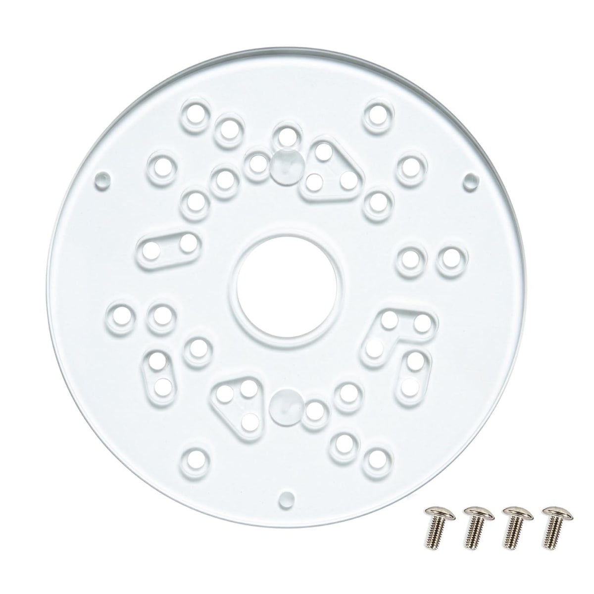 POWERTEC 71381 5-3/4" Universal Trim Router Base Plate | Comes with Installation Screws | Solid 1/4" (6.36mm) Thick Clear Hardened Acrylic | Predrilled Hole Patterns for Easy Install onto Your Router