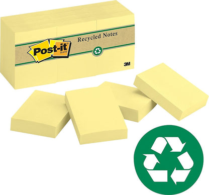 Post-it Favorite - Notas adhesivas, 1.5 x 2 pulgadas, Canary Yellow Recycled, 12 bloques de notas