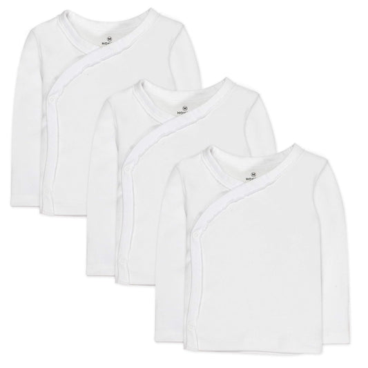 HonestBaby Paquete de 3 Camisetas Kimono de Manga Larga de algodón orgánico, Broche Lateral Conjunto de Playeras para bebs y Nios pequeos para bebés Unisex