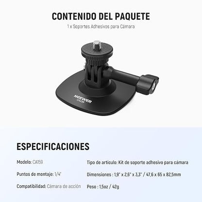 NEEWER - Soporte calcomanía Compatible con cámara de acción Insta 360 GoPro dji AKASO, Adaptador de Base Flexible para Casco de Automóvil con inclinación de 180°, para grabación de Video POV, transmisión