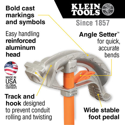 KLEIN TOOLS 51607 | Doblador De Conduit 3/4" EMT | Cabeza De Aluminio | Logra dobleces precisos y repetibles con Angle Setter; su pedal ancho brinda estabilidad y facilita el trabajo en conduit.