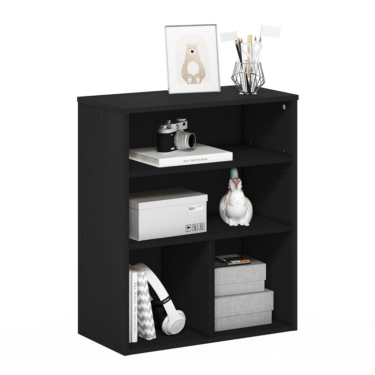 Furinno Pasir - Librería de 3 Niveles, Roble Negro