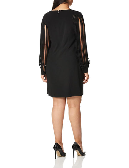 HALSTON Multi Strip Long Sleeve Mini Dress Vestido de Coctel Mujer