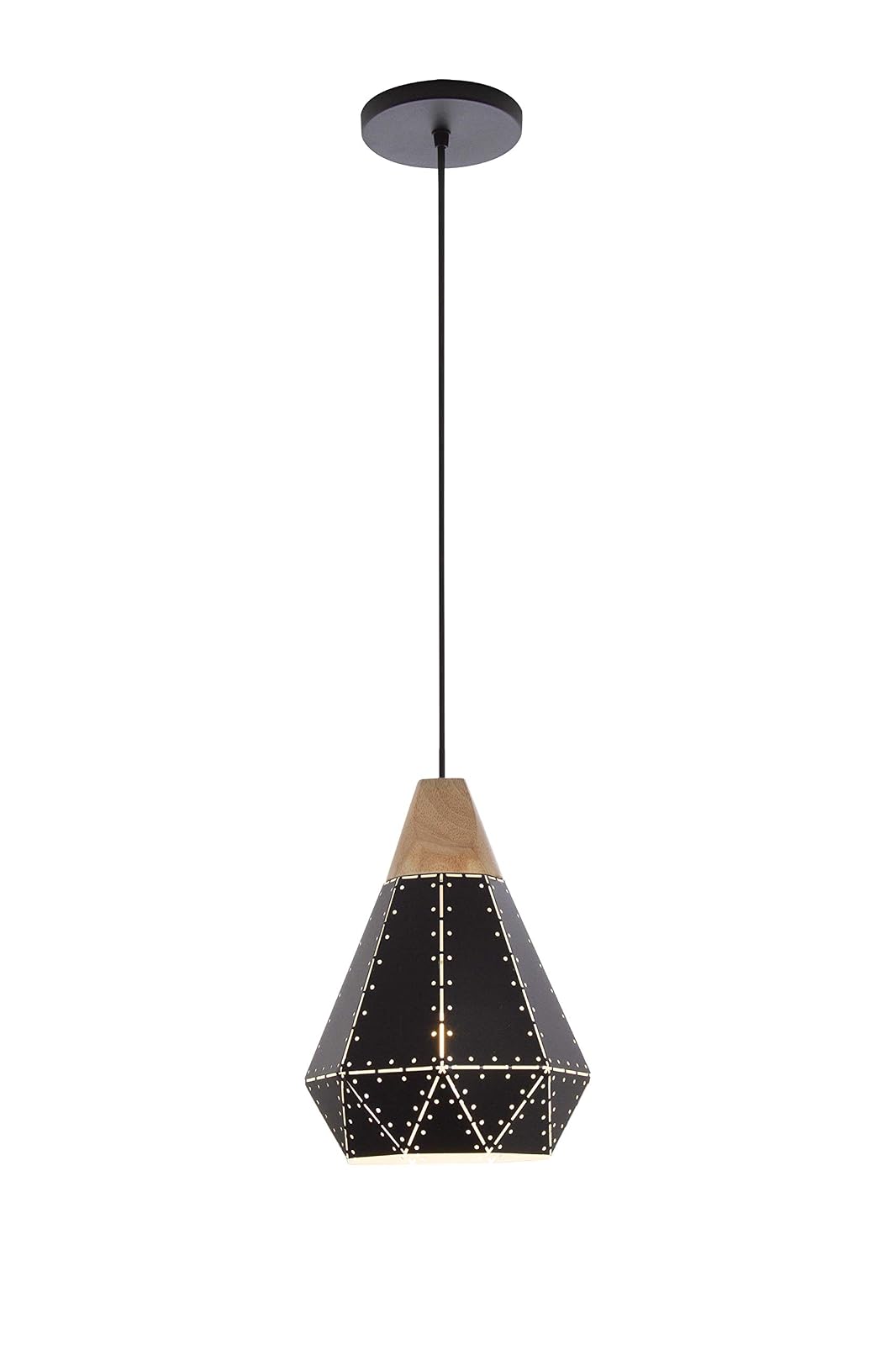 MAXXI MX-CL8022 Candil Decorativo Techo con Detalle Madera, E26, color Negro Mate
