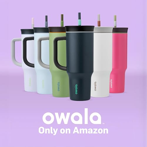 Owala - Vaso de viaje de acero inoxidable de triple capa con tapa resistente a derrames, popote y asa de transporte, sin BPA, 40 onzas, verde (Brave Adventures)