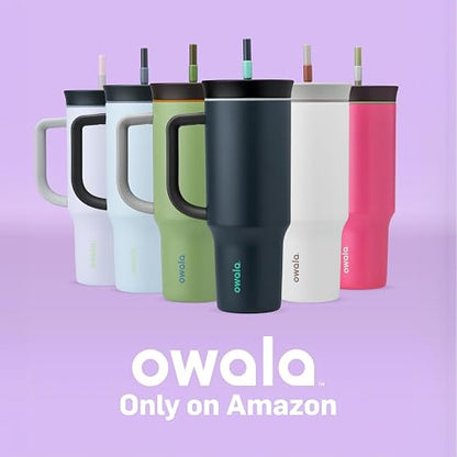 Owala - Vaso de viaje de acero inoxidable de triple capa con tapa resistente a derrames, popote y asa de transporte, sin BPA, 40 onzas, verde (Brave Adventures)