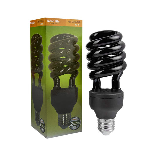 Tecnolite - Foco Espiral con Luz Negra Fluorescente Ultravioleta Efecto de Colores Neón para Discotecas o Ciclismo de Noche; No Atenuable. Potencia 20 Watts