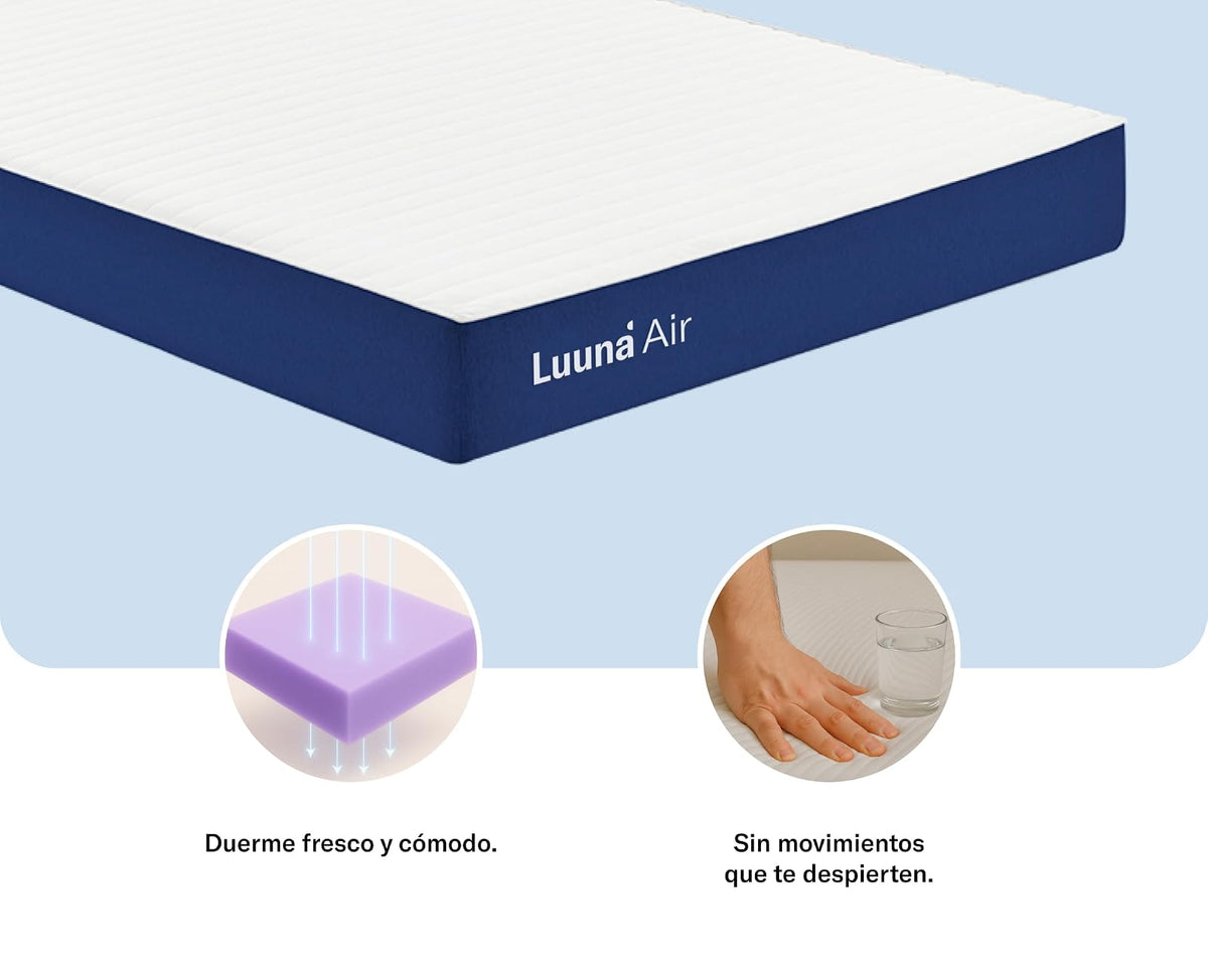 Luuna Colchón en Caja Air Individual, Memory Foam, Reduce la Transferencia de Movimiento, Brinda Soporte y firmeza, Mayor frescura, Marca Mexicana, 5 Años de Garantía