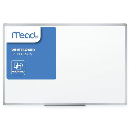 Mead 85356 - pizarrón blanca de borrado en seco, 3 x 2 pies, marco de aluminio plateado