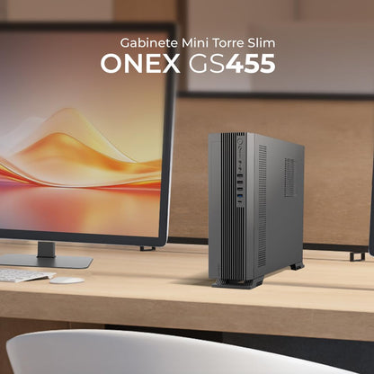 Acteck AC-943079 Gabinete Mini Torre Slim Onex GS455/Max MB Micro ATX/Fuente SFX 500 W/12.7 L/ 3X USB 2.0 + 1 USB 3.0 + 1 USB Tipo C 3.0 + 1x Mic + 1x Audio/Lector de Tarjetas SD/Full Metalico