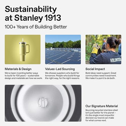 STANLEY - Vaso con asa y popote de 30 onzas, tapa Flowstate de 3 posiciones, compatible para viajes, taza de acero inoxidable aislada, sin BPA, puesta de sol de mesa rosa