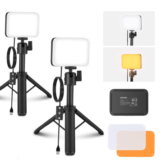 NEEWER Basics 2Pack Panel Video LED Escritorio, Kit Videoconferencias Foco Luz con Trípode y Filtros para Móvil Cámara Web Portátil Zoom Llamadas Maquillaje Grabación Selfies, Bicolor Regulable, BP66