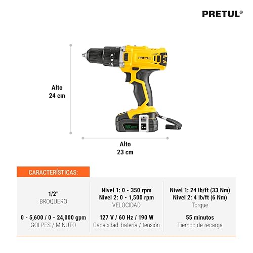 PRETUL ROTI-20P2K, Kit rotomartillo/destornillador 1/2", 20V con 32 accesorios