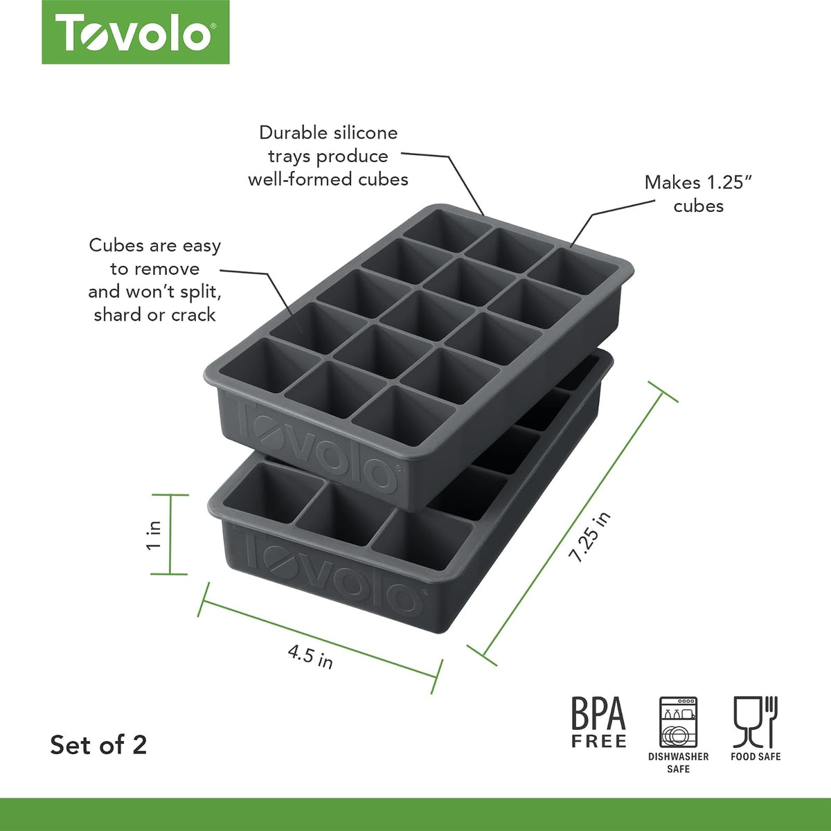 Tovolo Perfect Cube - Juego de 2 charolas para hielo, color rojo, Set de 2, Carbón, Juego de 2, 1