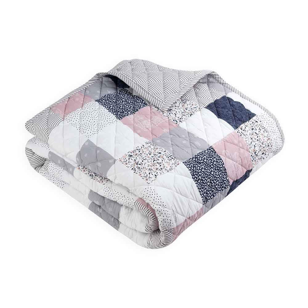 Pepe Jeans, Quilt Individual 100% Algodón, Color Azul, rosa y blanco, Agustina.