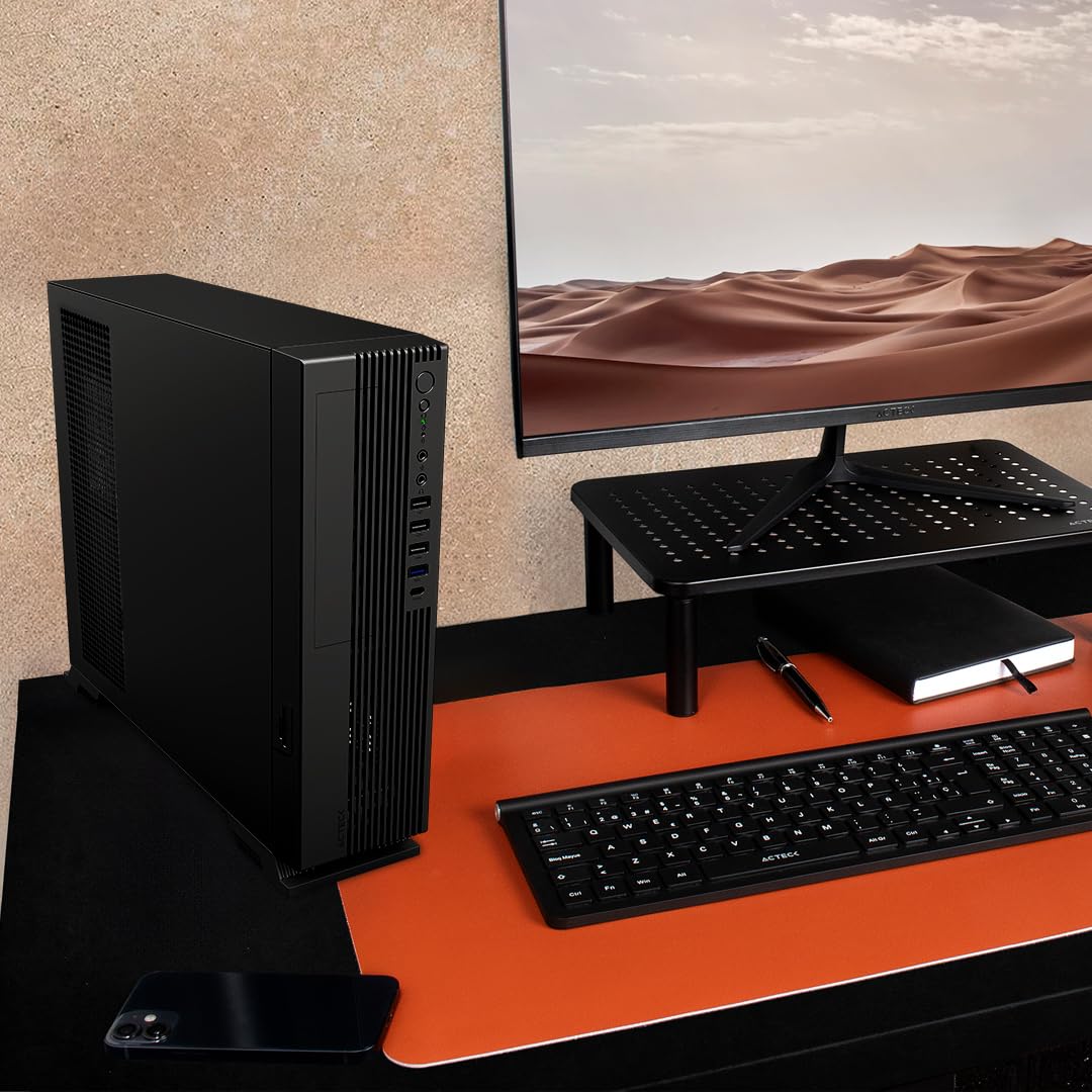 Acteck AC-943079 Gabinete Mini Torre Slim Onex GS455/Max MB Micro ATX/Fuente SFX 500 W/12.7 L/ 3X USB 2.0 + 1 USB 3.0 + 1 USB Tipo C 3.0 + 1x Mic + 1x Audio/Lector de Tarjetas SD/Full Metalico