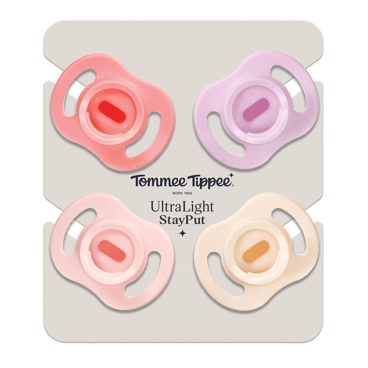 Tommee Tippee Chupón Ultra-Light StayPut, 0-6 Meses, Paquete de 4 | Diseño de Silicona de Una Pieza, Se Mantiene en la Boca del Bebé, Chupón Libre de BPA