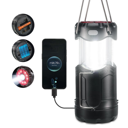 Linterna LED plegable para acampar, recargable por USB C y alimentado por pilas, luz de emergencia 2 en 1 con linterna y base magnética, cortes de energía, suministros de huracán, kits de