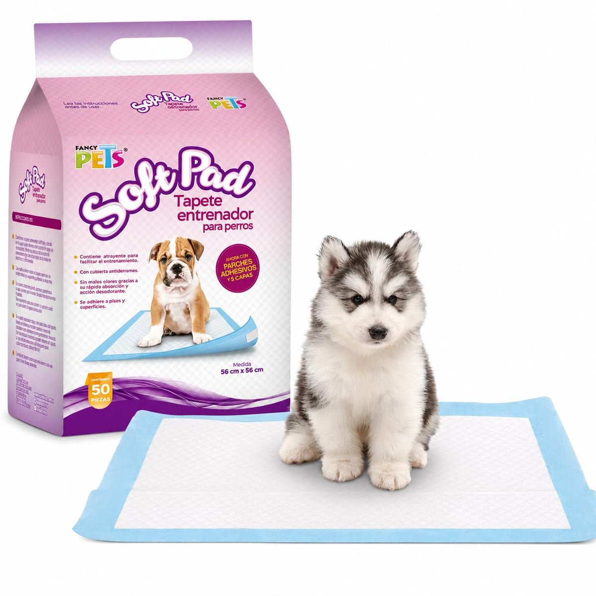 Fancy Pets Tapete Entrenador para Perros Soft Pad, 50 Pzas, Súper Absorbente, con Atrayente y Antiderrapante, Protección de Pisos y Entrenamiento