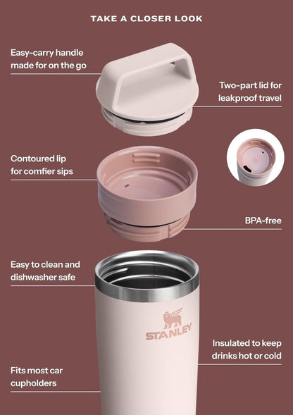 STANLEY Cafe To Go - Taza de viaje de 20 onzas, tapa a prueba de fugas de dos partes, vaso para café, té y bebidas, taza de café aislada de acero inoxidable, sin BPA, tostada