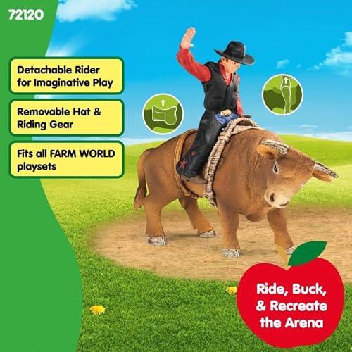 Schleich Farm World Cowboy Bull Riding Juego de 4 Piezas de Juguete Vaquero para Aficionados al Rodeo y niños a Partir de 3 años