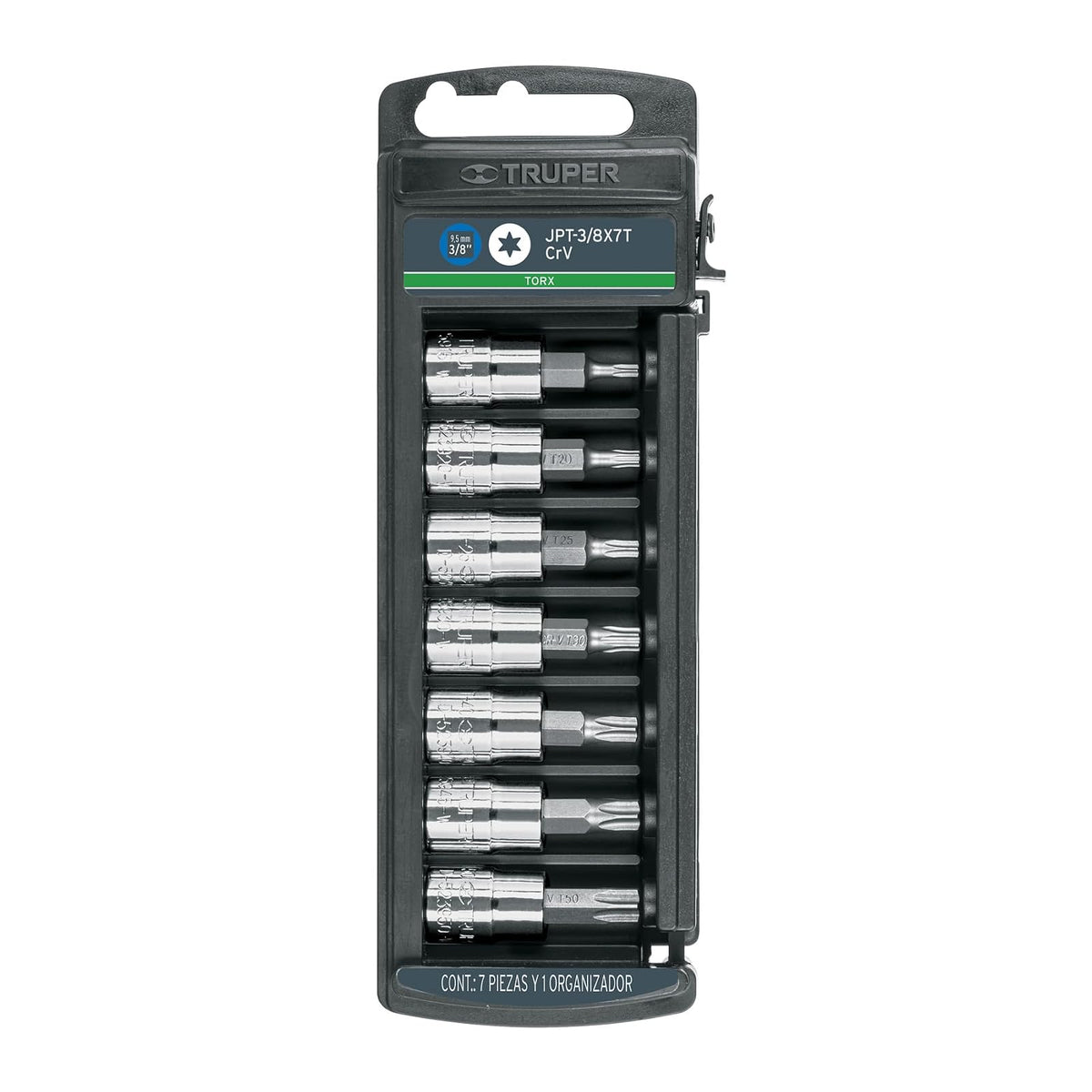 Truper JPT-3/8X7T, Juego de 7 dados punta torx, cuadro 3/8"