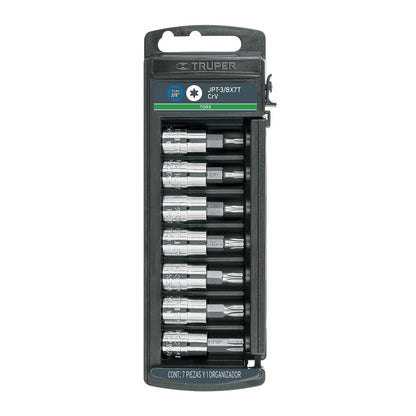 Truper JPT-3/8X7T, Juego de 7 dados punta torx, cuadro 3/8"