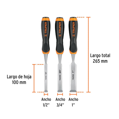 Truper JFT-3 Juego de 3 Formones Truper, color,, pack of/paquete de 1
