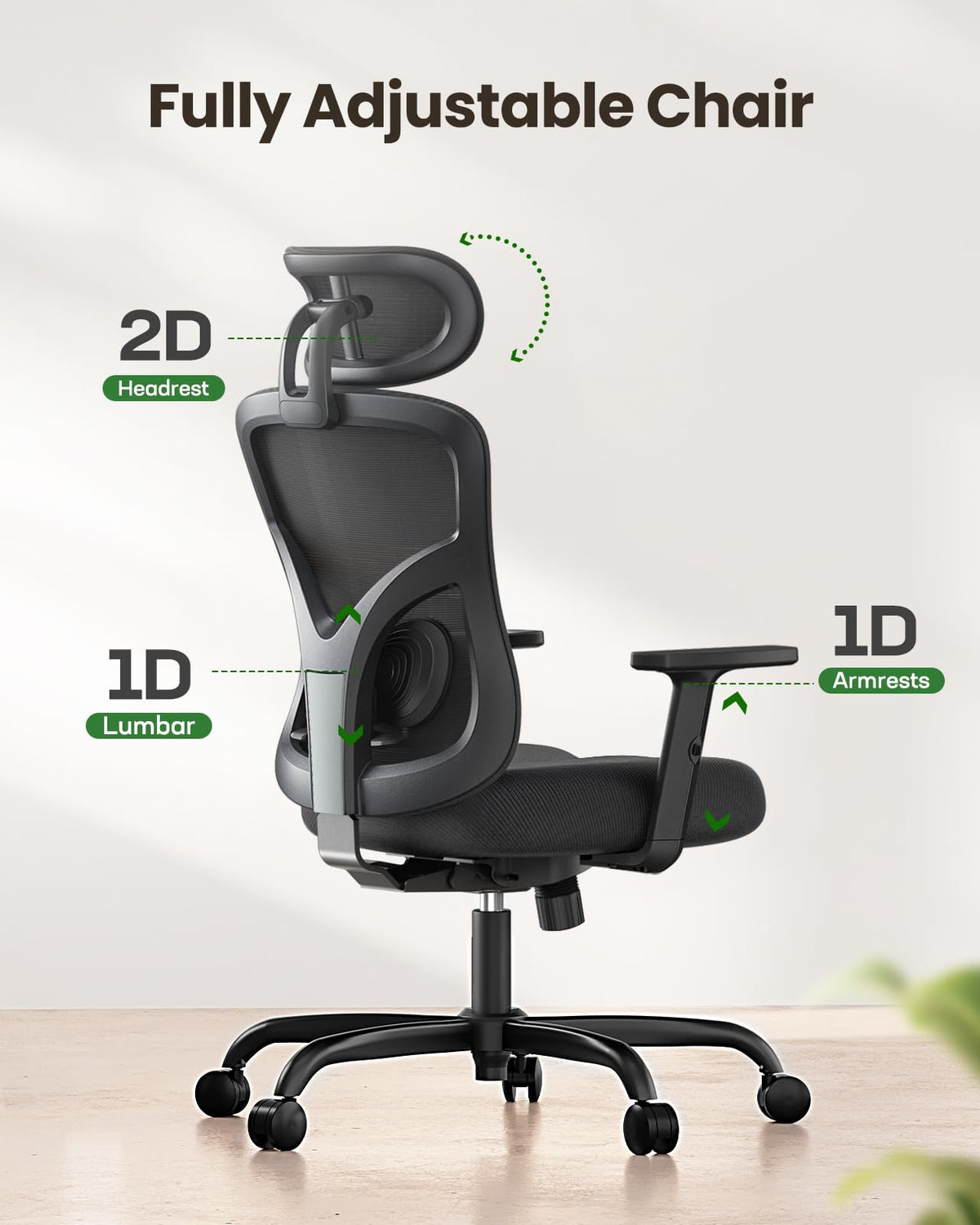 Marsail - Silla ergonómica de Oficina para Juegos con Soporte Lumbar, reposacabezas 2D, reposabrazos Ajustables, cojín de Asiento Contorneado, Silla de computadora de computadora con Ruedas para el