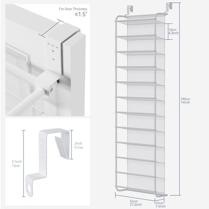 Whitmor Organizador de Zapatos 36 Pares 12 Niveles | Sobre puerta/montaje en pared, dormitorio/entrada/armario, marco metal malla, no taladrar