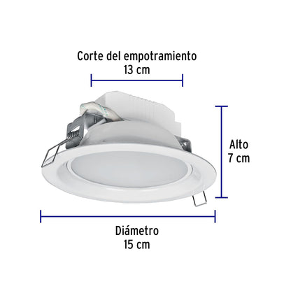 Volteck Lait EMP-101L, Luminario LED empotrable de 6 W, luz blanca fría 6500K, redondo, color blanco