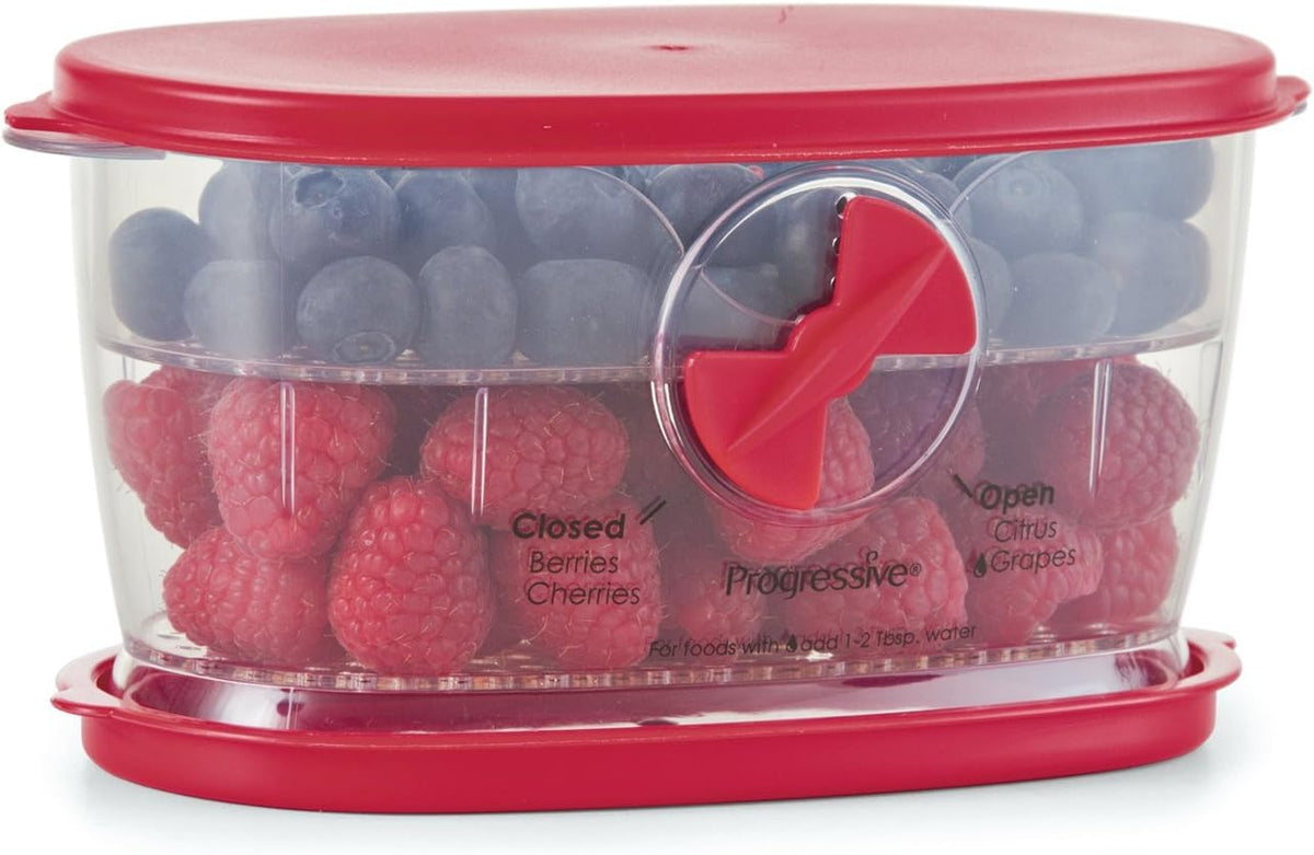 Progressive Recipiente para fruta fresca, vegetales, bayas y lechuga, Berry Keeper, Rojo, 2 Tazas, 1