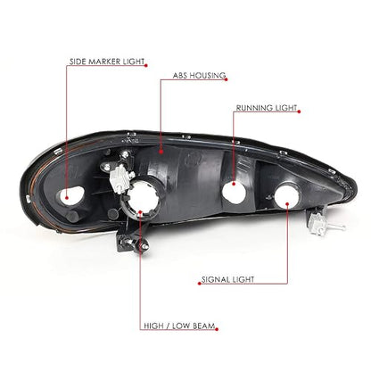 DNA Motoring HL-OH-PGAM99-BK-AM Faros Delanteros Halógeno Ámbar Negro para Pontiac Grand Am