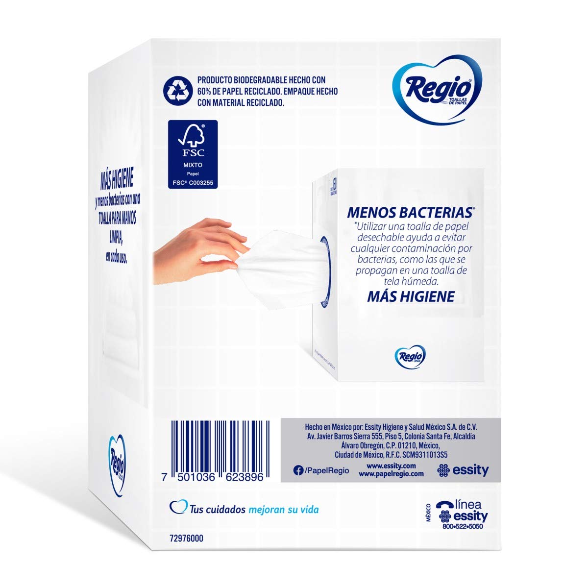 Papel Higiénico Just 1; Con Hojas Cuádruples 50% Mas Gruesas, Centro Suave; Marca Regio; 12 Rollos + Toallas Para Manos 1 Paquete 160 Hojas, color, 160 Cuenta, pack of/paquete de