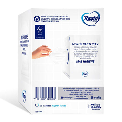 Papel Higiénico Just 1; Con Hojas Cuádruples 50% Mas Gruesas, Centro Suave; Marca Regio; 12 Rollos + Toallas Para Manos 1 Paquete 160 Hojas, color, 160 Cuenta, pack of/paquete de
