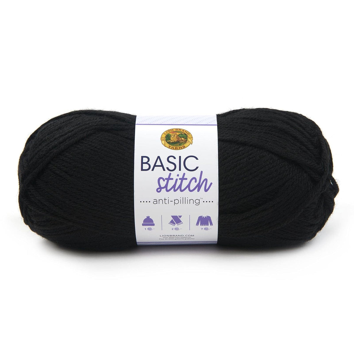 Lion Brand Yarn Basic Stitch - Hilo de punto antibolitas, hilo para ganchillo, 1 paquete, color negro