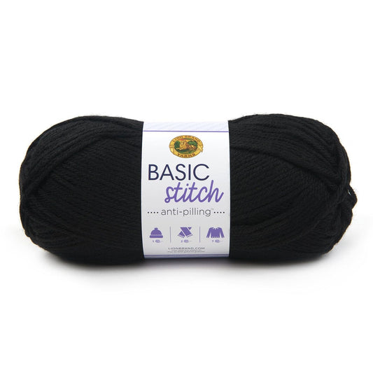 Lion Brand Yarn Basic Stitch - Hilo de punto antibolitas, hilo para ganchillo, 1 paquete, color negro