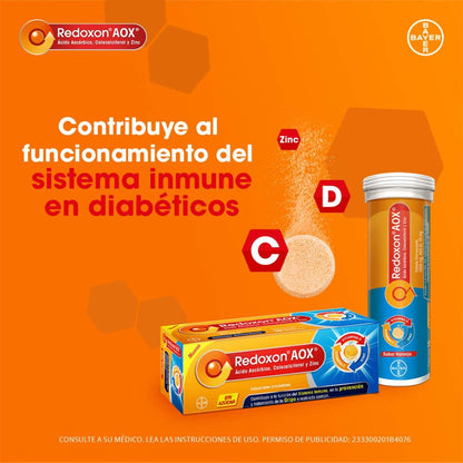 Redoxon AOX Multivitamínico con Vitamina C, Vitamina D y Zinc, Pack de 3 Unidades con 10 Tabletas Efervescentes, Naranja