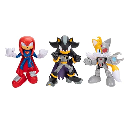 Jakks Pacific DC x Sonic The Hedgehog Figura de Acción Premium de 5 Pulgadas, Personajes Crossover Articulados (Shadow Batman, Tails Cyborg, Knuckles Superman), Edición Coleccionista, Multicolor