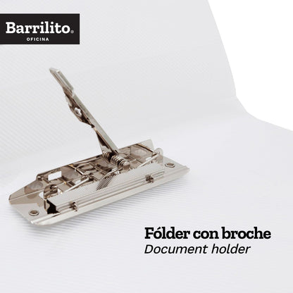 Barrilito Fólder Plástico Oficio c/Broche Metálico. 12 pzas. QCP339