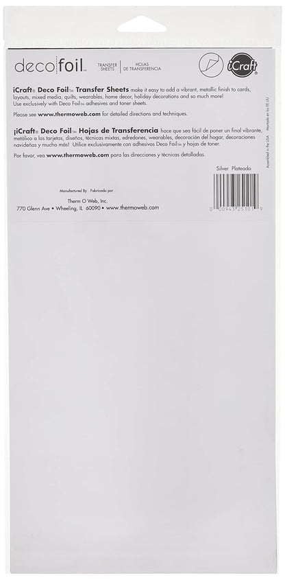 iCraft Deco Foil Transfer Sheets, 6" x 12", Silver, 20 Piece