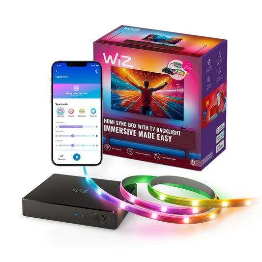 WiZ Tira LED Inteligente para TV de 55 a 65 Pulgadas, Iluminación Multicolor Envolvente, Control por WiFi, Compatible con Alexa y Google Assistant, Sincronización de Ambientes, Instalación Sencilla