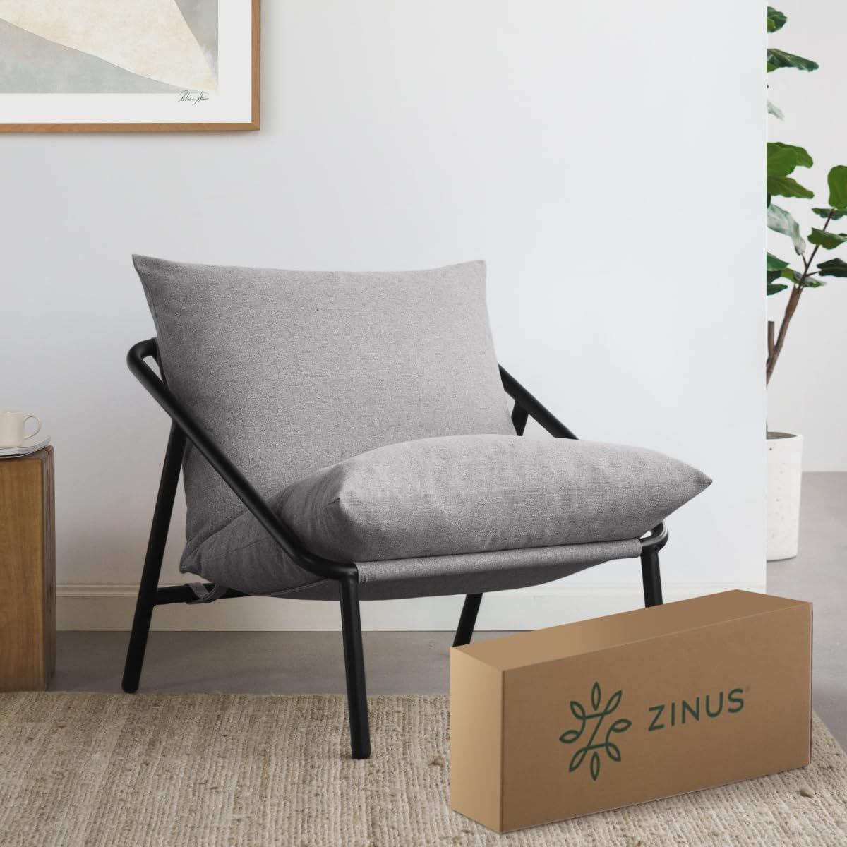 Zinus Ada | Silla de Estructura Metálica Triangular con Cojines de Espuma Color Gris Claro y de Fácil Armado | Garantía de 1 año