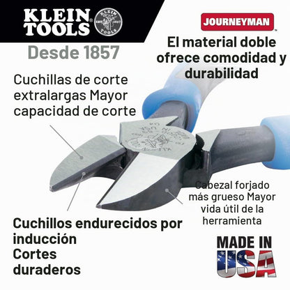 Klein Tools J2000-59 - Alicates de corte diagonal con diseño de alto apalancamiento, cabeza más grande y cuchillas extralargas, 9 pulgadas